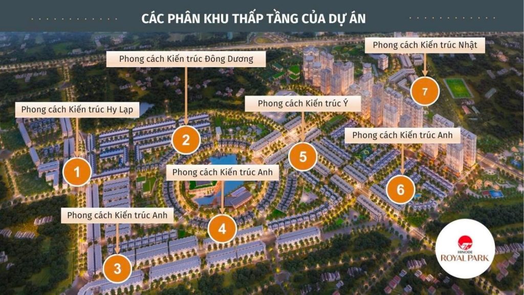 Các phân khu của dự án Hinode Royal Park Hoài Đức