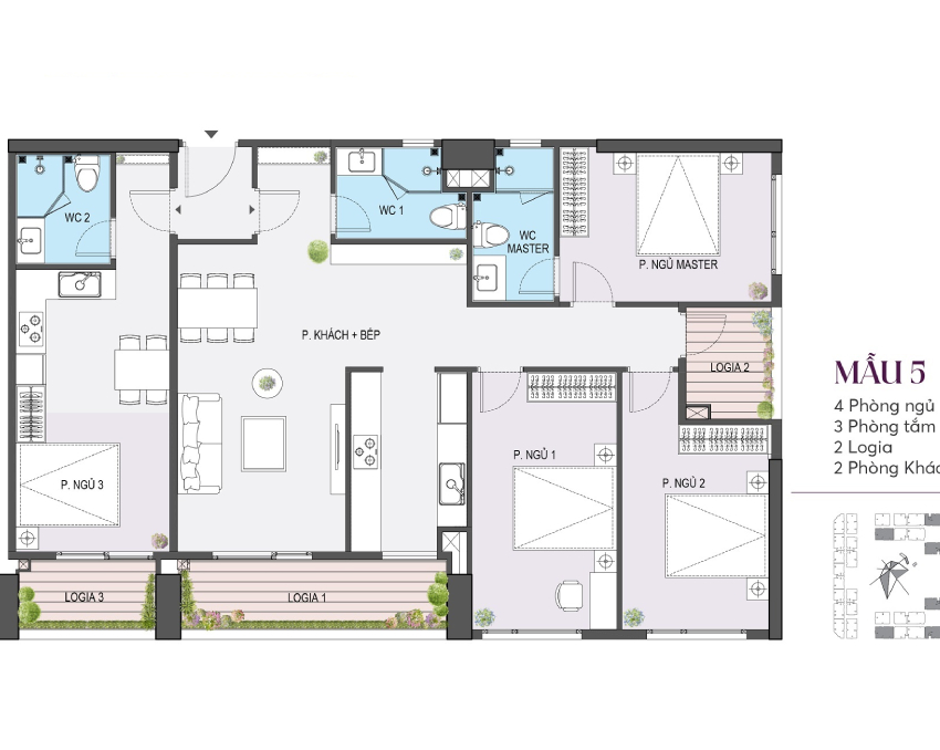 Mẫu thiết kế căn hộ 4 phòng ngủ chung cư Hinode Royal Park